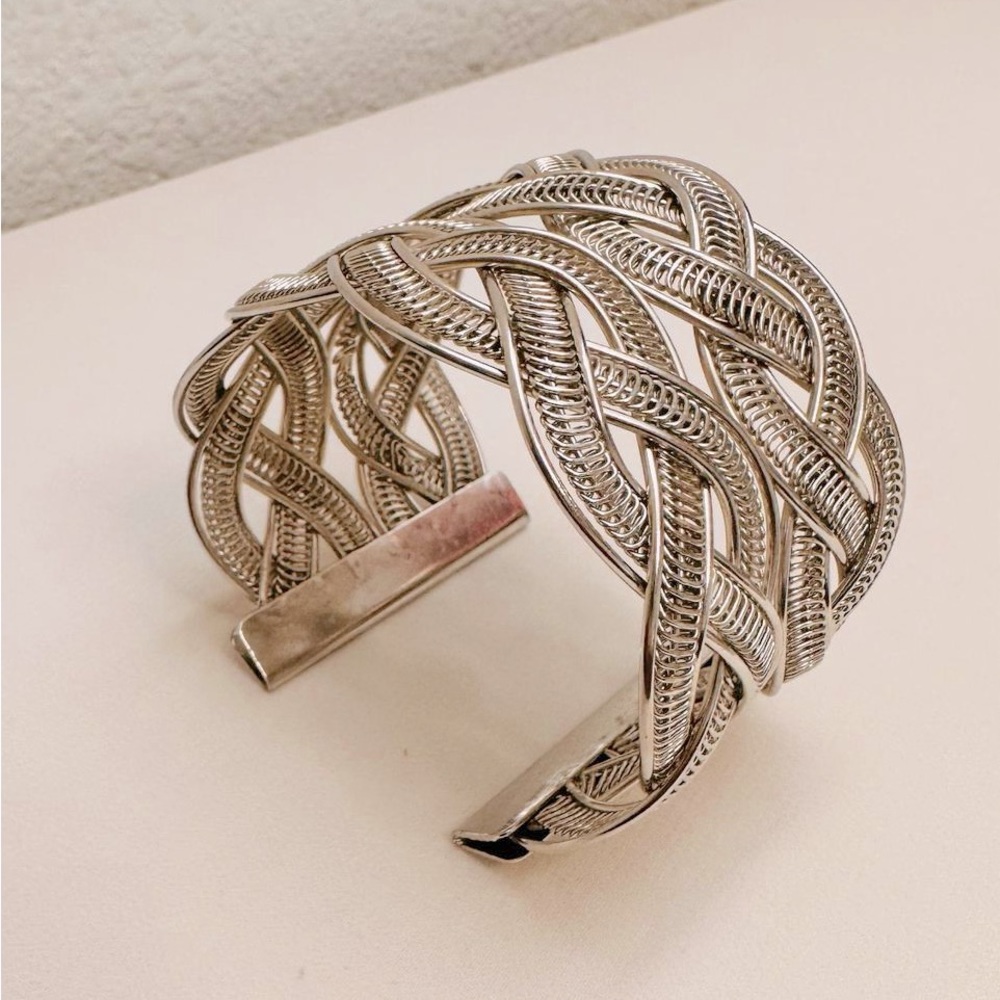 Vintage Silver Tone‎ Braided Statement Cuff Bracelet